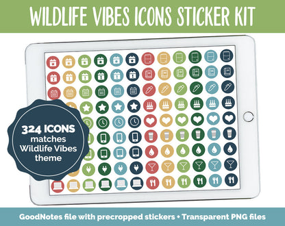 Wildlife Vibes Icon Digital Planner Stickers | GoodNotes, iPad and Android | Icons, Life, Weather, Everyday