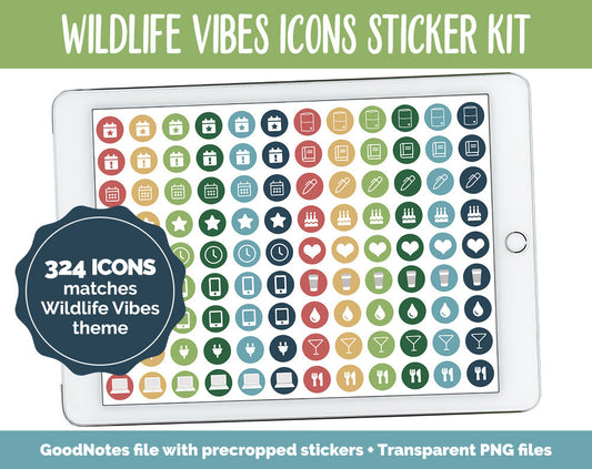 Wildlife Vibes Icon Digital Planner Stickers | GoodNotes, iPad and Android | Icons, Life, Weather, Everyday