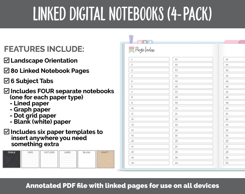 Linked Digital Notebooks 4- Pack | Whimsical Theme | GoodNotes, iPad & Android