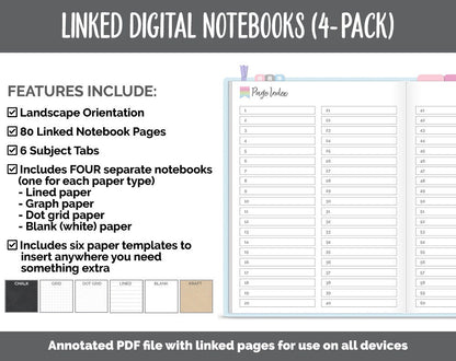 Linked Digital Notebooks 4- Pack | Whimsical Theme | GoodNotes, iPad & Android