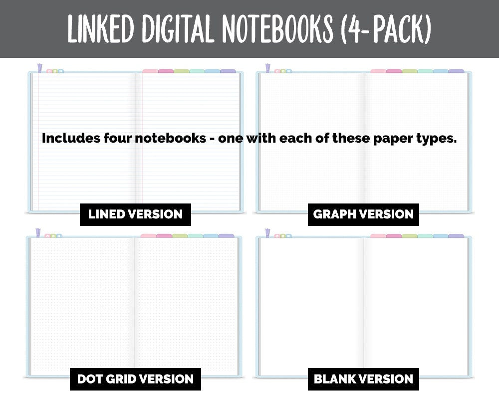 Linked Digital Notebooks 4- Pack | Whimsical Theme | GoodNotes, iPad & Android
