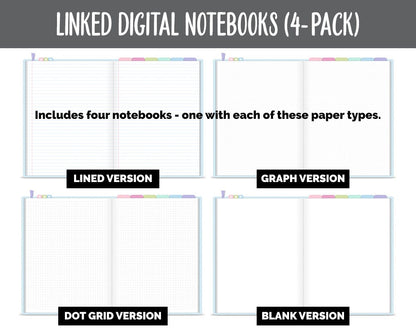 Linked Digital Notebooks 4- Pack | Whimsical Theme | GoodNotes, iPad & Android