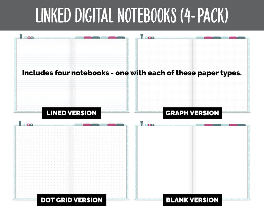 Linked Digital Notebooks 4- Pack | Blossom Theme | GoodNotes, iPad & Android