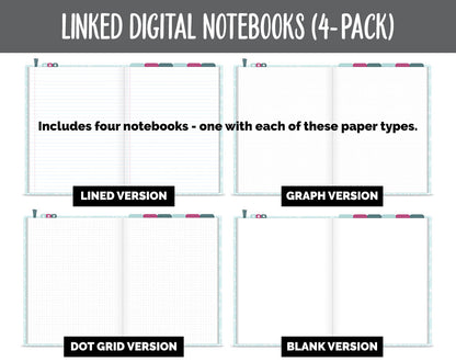 Linked Digital Notebooks 4- Pack | Blossom Theme | GoodNotes, iPad & Android
