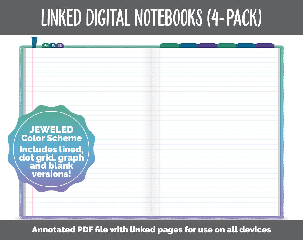 Linked Digital Notebooks 4- Pack | Jeweled Theme | GoodNotes, iPad & Android