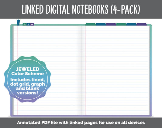 Linked Digital Notebooks 4- Pack | Jeweled Theme | GoodNotes, iPad & Android