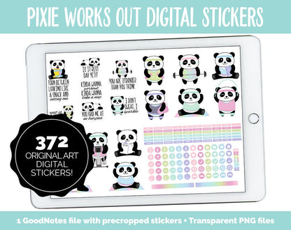 Pixie Works Out Digital Stickers | GoodNotes & iPad | Workout, Fitness, Healthy, Diet, Trackers, Panda, Exercise