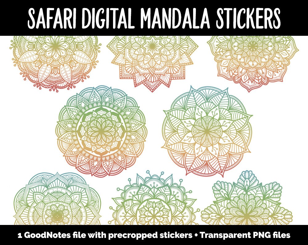 Safari Mandala Digital Planner Stickers | GoodNotes, iPad and Android | Gradient, Ombre, Coloring