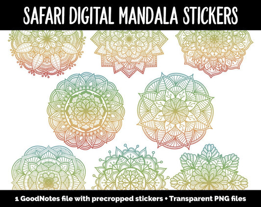 Safari Mandala Digital Planner Stickers | GoodNotes, iPad and Android | Gradient, Ombre, Coloring