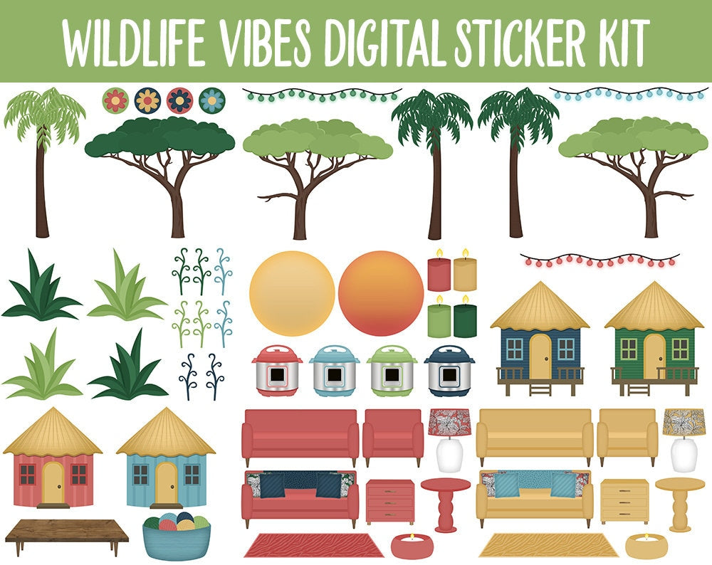 Wildlife Vibes Digital Sticker Mega Bundle | GoodNotes & iPad | Safari, Jungle, Animals, June, Floral, Planner Girls, Adulting, Moods, Tasks