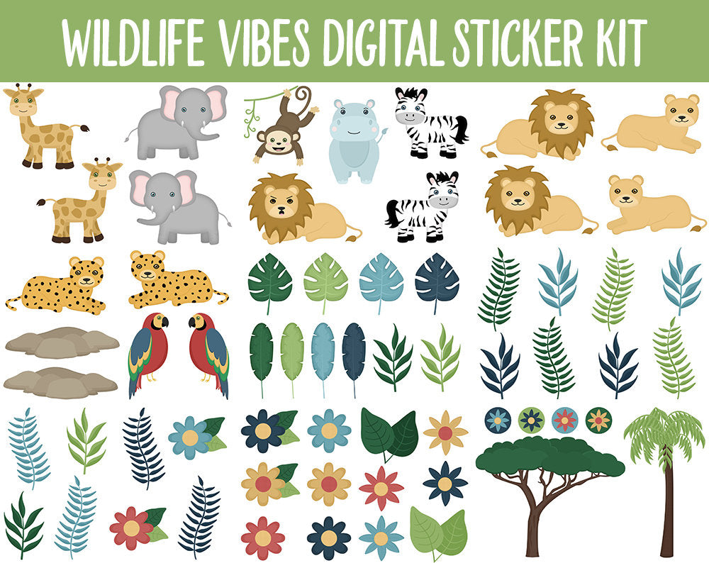Wildlife Vibes Digital Sticker Mega Bundle | GoodNotes & iPad | Safari, Jungle, Animals, June, Floral, Planner Girls, Adulting, Moods, Tasks