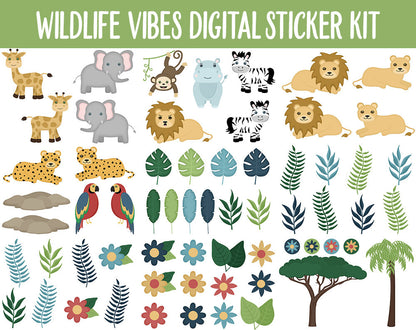 Wildlife Vibes Digital Sticker Mega Bundle | GoodNotes & iPad | Safari, Jungle, Animals, June, Floral, Planner Girls, Adulting, Moods, Tasks