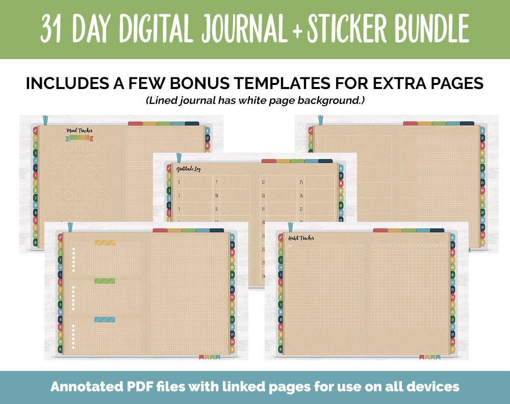 31 Day Digital Journal + Sticker Bundle | Safari Theme
