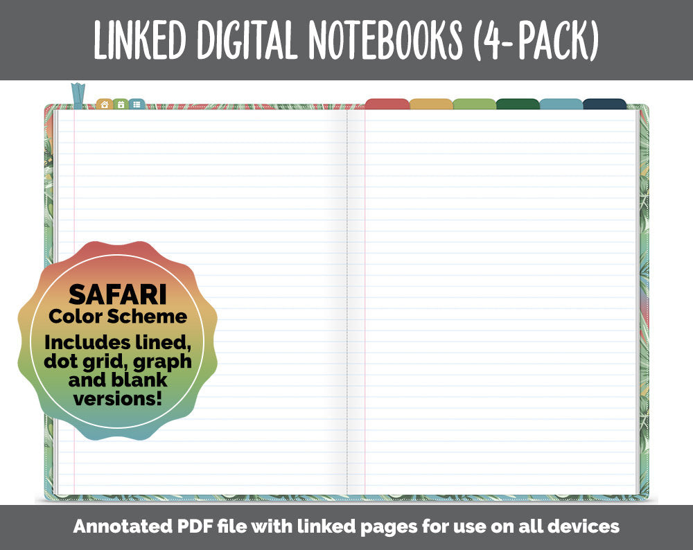 Linked Digital Notebooks 4- Pack | Safari Theme | GoodNotes, iPad & Android