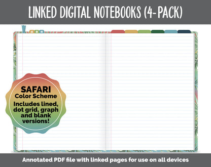 Linked Digital Notebooks 4- Pack | Safari Theme | GoodNotes, iPad & Android