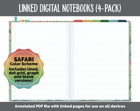 Linked Digital Notebooks 4- Pack | Safari Theme | GoodNotes, iPad & Android