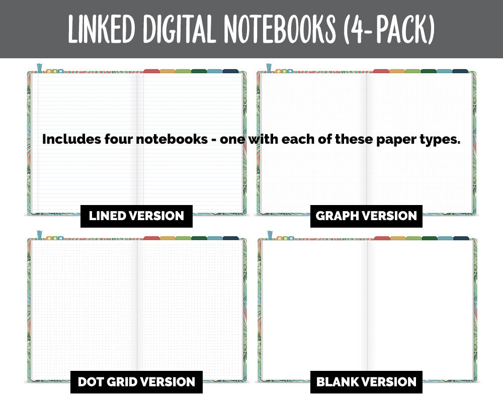 Linked Digital Notebooks 4- Pack | Safari Theme | GoodNotes, iPad & Android