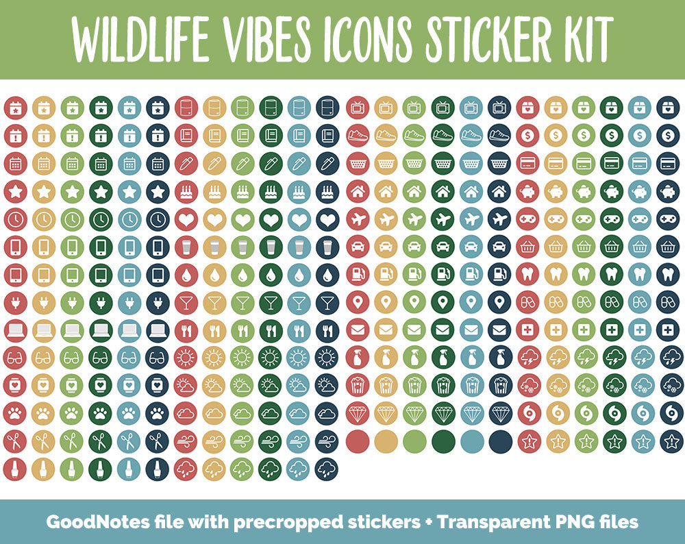 Wildlife Vibes Icon Digital Planner Stickers | GoodNotes, iPad and Android | Icons, Life, Weather, Everyday