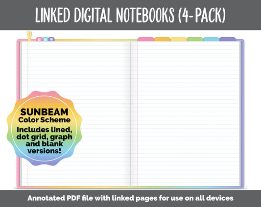 Linked Digital Notebooks 4- Pack | Sunbeam Theme | GoodNotes, iPad & Android