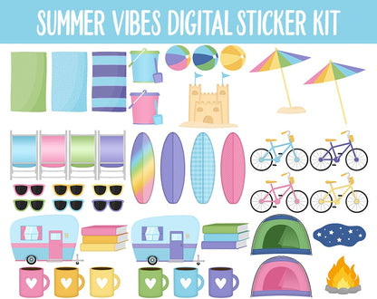 Summer Vibes Digital Sticker Mega Bundle | GoodNotes & iPad | July, Camping, Beach, Outdoors, Planner Girls, Adulting, Moods, Tasks