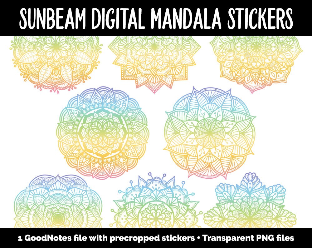 Sunbeam Mandala Digital Planner Stickers | GoodNotes, iPad and Android | Gradient, Ombre, Coloring