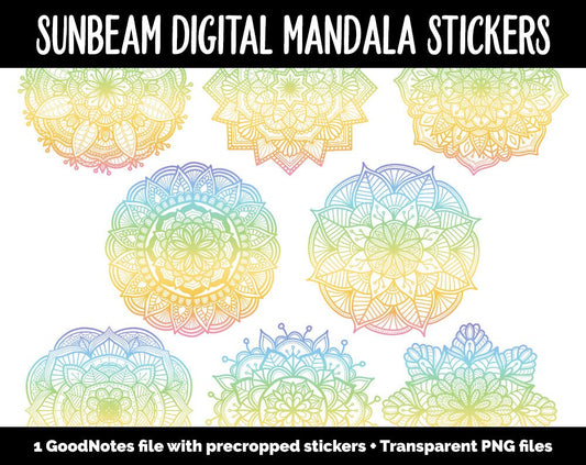 Sunbeam Mandala Digital Planner Stickers | GoodNotes, iPad and Android | Gradient, Ombre, Coloring