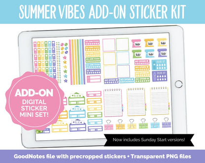 Summer Vibes Add-On Digital Stickers | GoodNotes & iPad | Trackers, Budget, Fitness, Health, Habits
