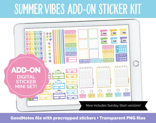 Summer Vibes Add-On Digital Stickers | GoodNotes & iPad | Trackers, Budget, Fitness, Health, Habits