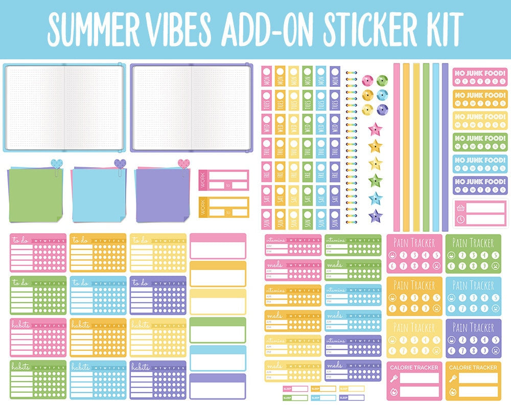 Summer Vibes Add-On Digital Stickers | GoodNotes & iPad | Trackers, Budget, Fitness, Health, Habits