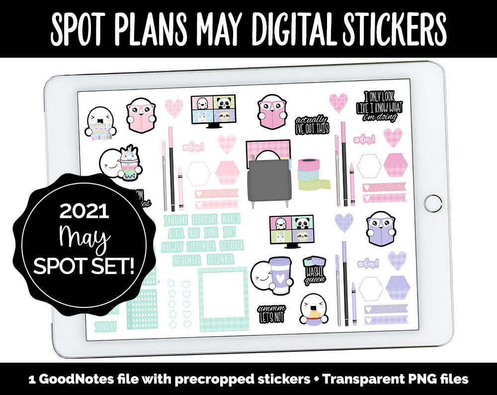 Spot Plans May Digital Stickers | GoodNotes, iPad and Android | Pastel, Spring, Rainbow, Sassy, Adulting, Planning
