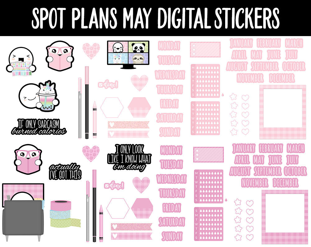 Spot Plans May Digital Stickers | GoodNotes, iPad and Android | Pastel, Spring, Rainbow, Sassy, Adulting, Planning