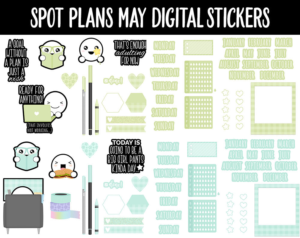 Spot Plans May Digital Stickers | GoodNotes, iPad and Android | Pastel, Spring, Rainbow, Sassy, Adulting, Planning