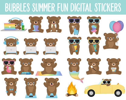 Bubbles Summer Fun Digital Planner Stickers | GoodNotes, iPad and Android | Bear, Pool, Beach, Outdoors, Planning