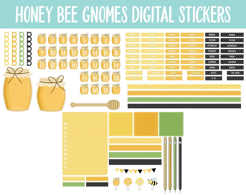 Honey Bee Gnomes Digital Planner Stickers | GoodNotes, iPad and Android | Honeycomb, Wildflowers, Gnome