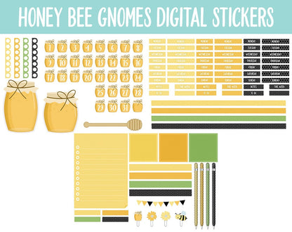 Honey Bee Gnomes Digital Planner Stickers | GoodNotes, iPad and Android | Honeycomb, Wildflowers, Gnome