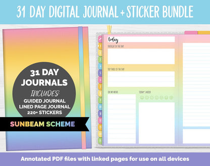 31 Day Digital Journal + Sticker Bundle | Sunbeam Theme