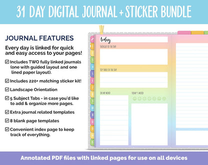 31 Day Digital Journal + Sticker Bundle | Sunbeam Theme