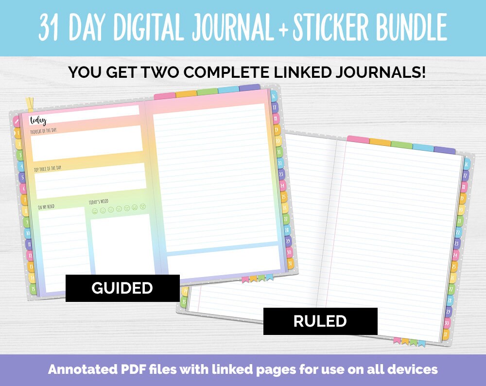 31 Day Digital Journal + Sticker Bundle | Sunbeam Theme