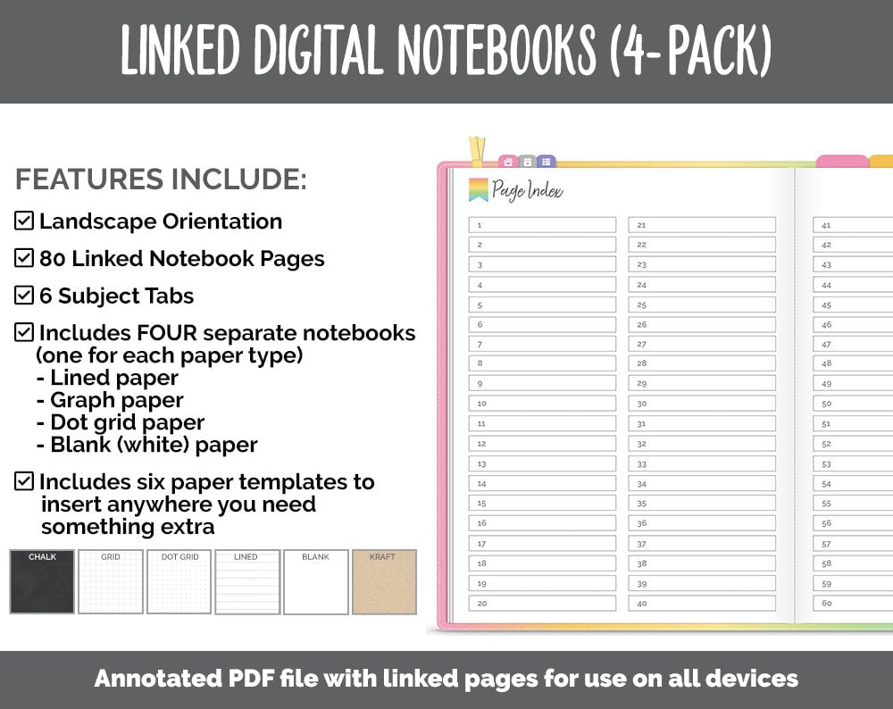 Linked Digital Notebooks 4- Pack | Sunbeam Theme | GoodNotes, iPad & Android