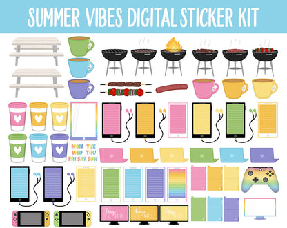 Summer Vibes Digital Sticker Mega Bundle | GoodNotes & iPad | July, Camping, Beach, Outdoors, Planner Girls, Adulting, Moods, Tasks