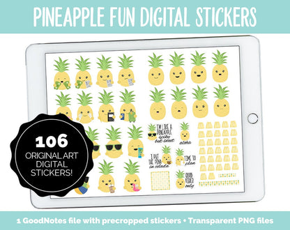 Pineapple Fun Digital Planner Stickers | GoodNotes, iPad and Android | Kawaii, Fruit, Tasks, Activities, Planning