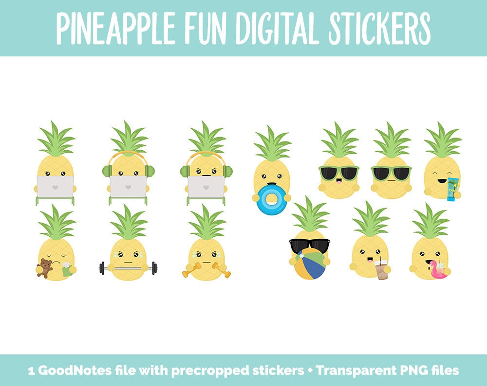 Pineapple Fun Digital Planner Stickers | GoodNotes, iPad and Android | Kawaii, Fruit, Tasks, Activities, Planning