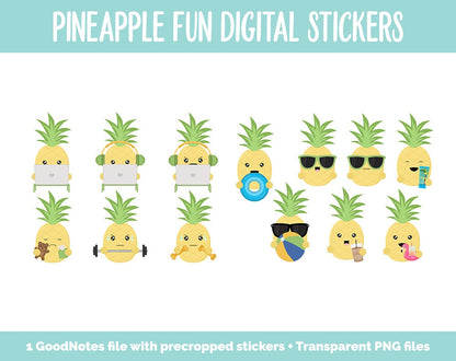 Pineapple Fun Digital Planner Stickers | GoodNotes, iPad and Android | Kawaii, Fruit, Tasks, Activities, Planning