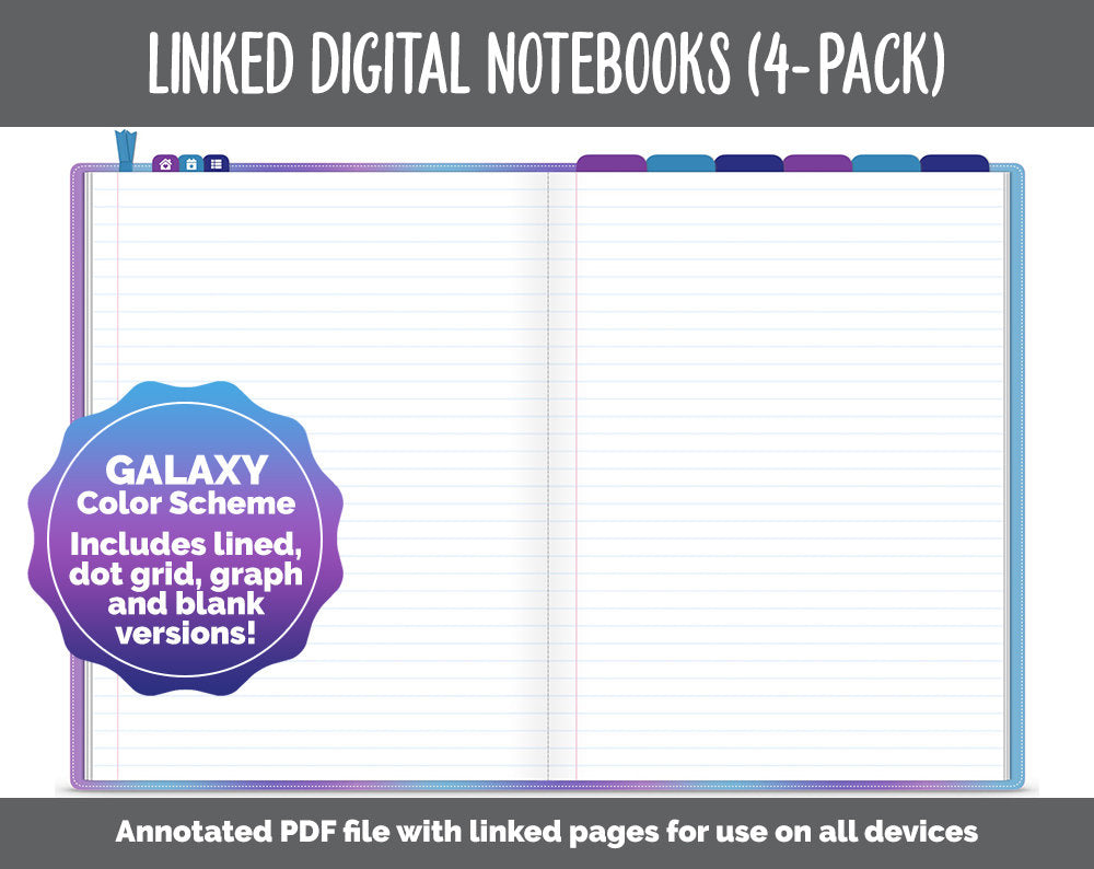 Linked Digital Notebooks 4- Pack | Galaxy Theme | GoodNotes, iPad & Android