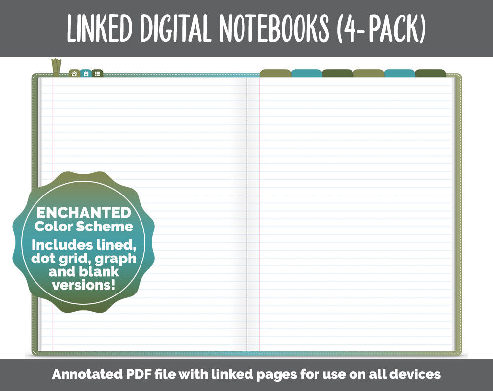 Linked Digital Notebooks 4- Pack | Enchanted Theme | GoodNotes, iPad & Android