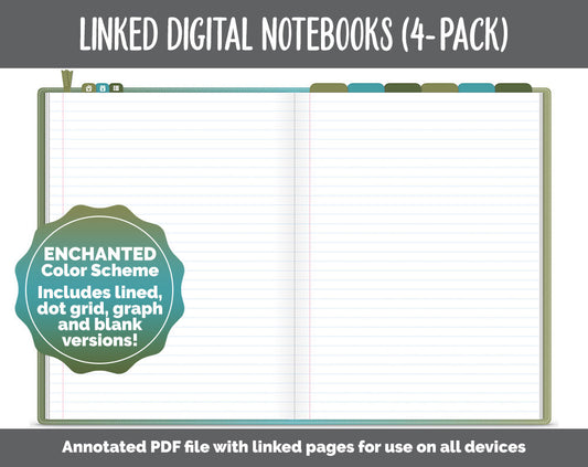 Linked Digital Notebooks 4- Pack | Enchanted Theme | GoodNotes, iPad & Android