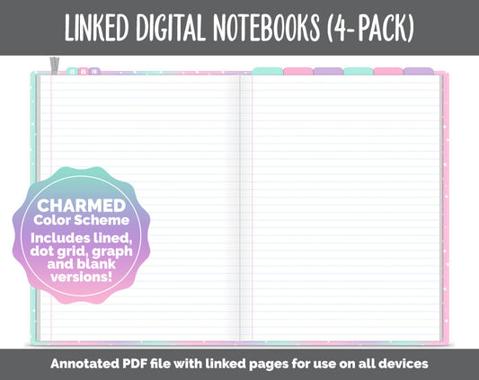 Linked Digital Notebooks 4- Pack | Charmed Theme | GoodNotes, iPad & Android