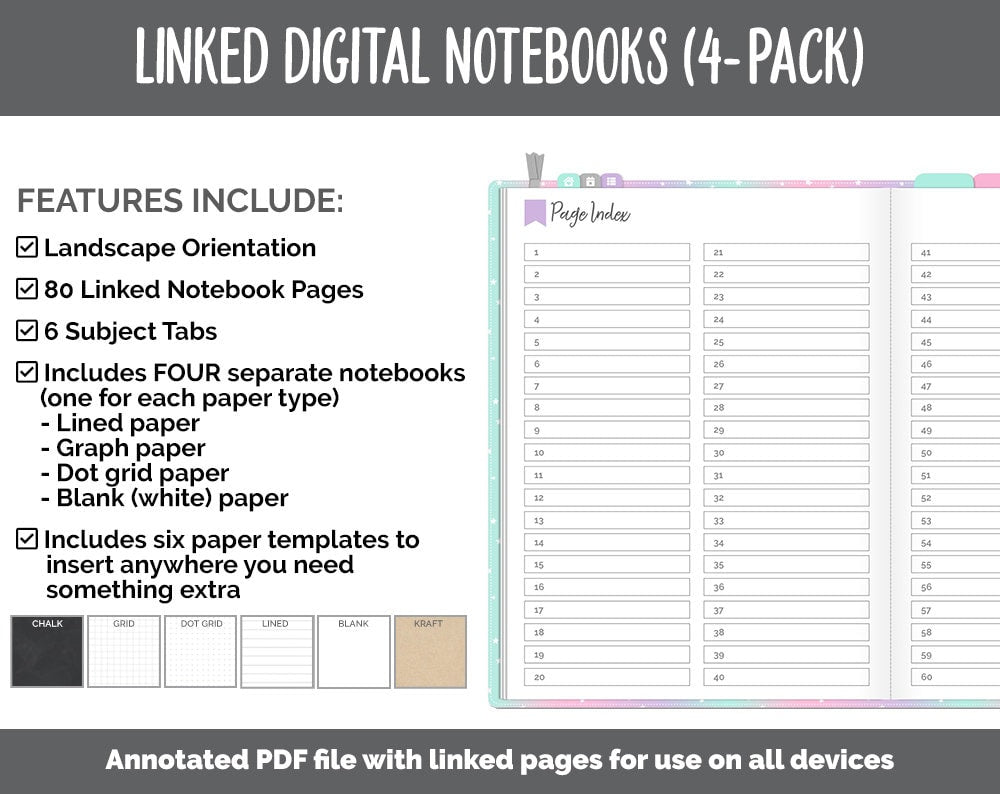 Linked Digital Notebooks 4- Pack | Charmed Theme | GoodNotes, iPad & Android