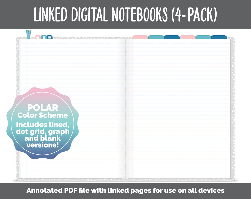 Linked Digital Notebooks 4- Pack | Polar Theme | GoodNotes, iPad & Android