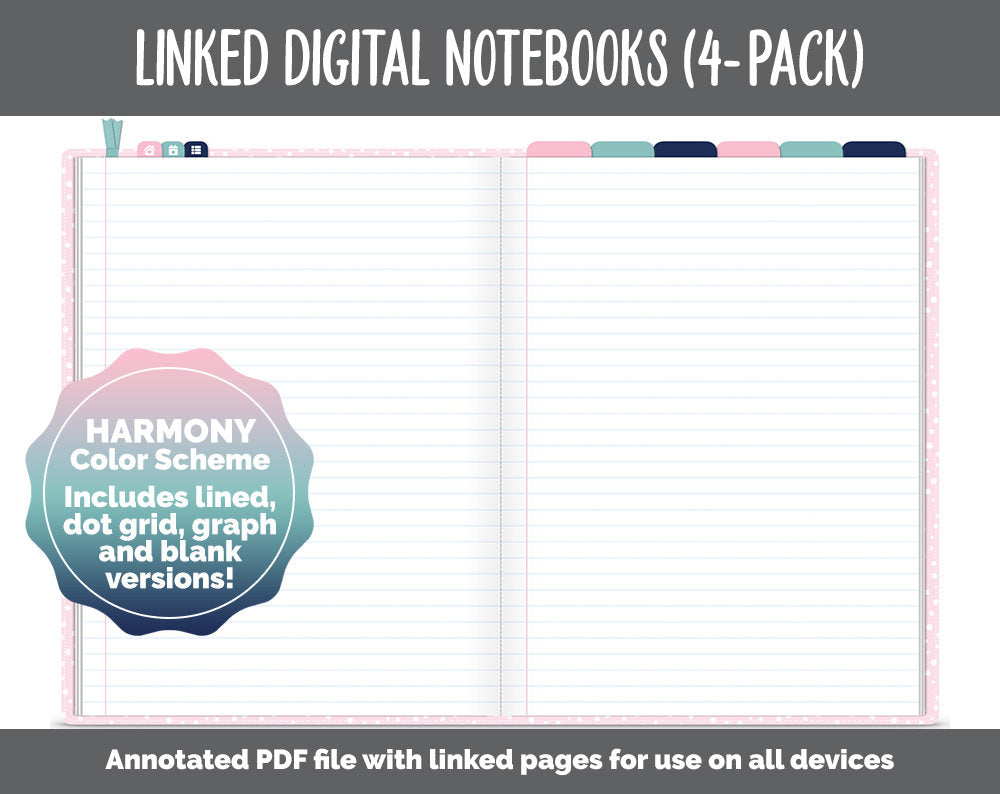Linked Digital Notebooks 4- Pack | Harmony Theme | GoodNotes, iPad & Android